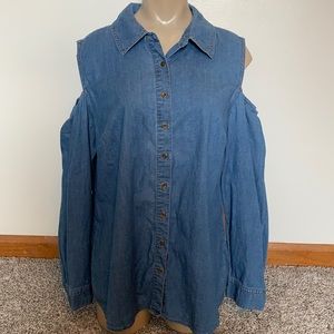 Denim & Company Cold Shoulder Jean Shirt